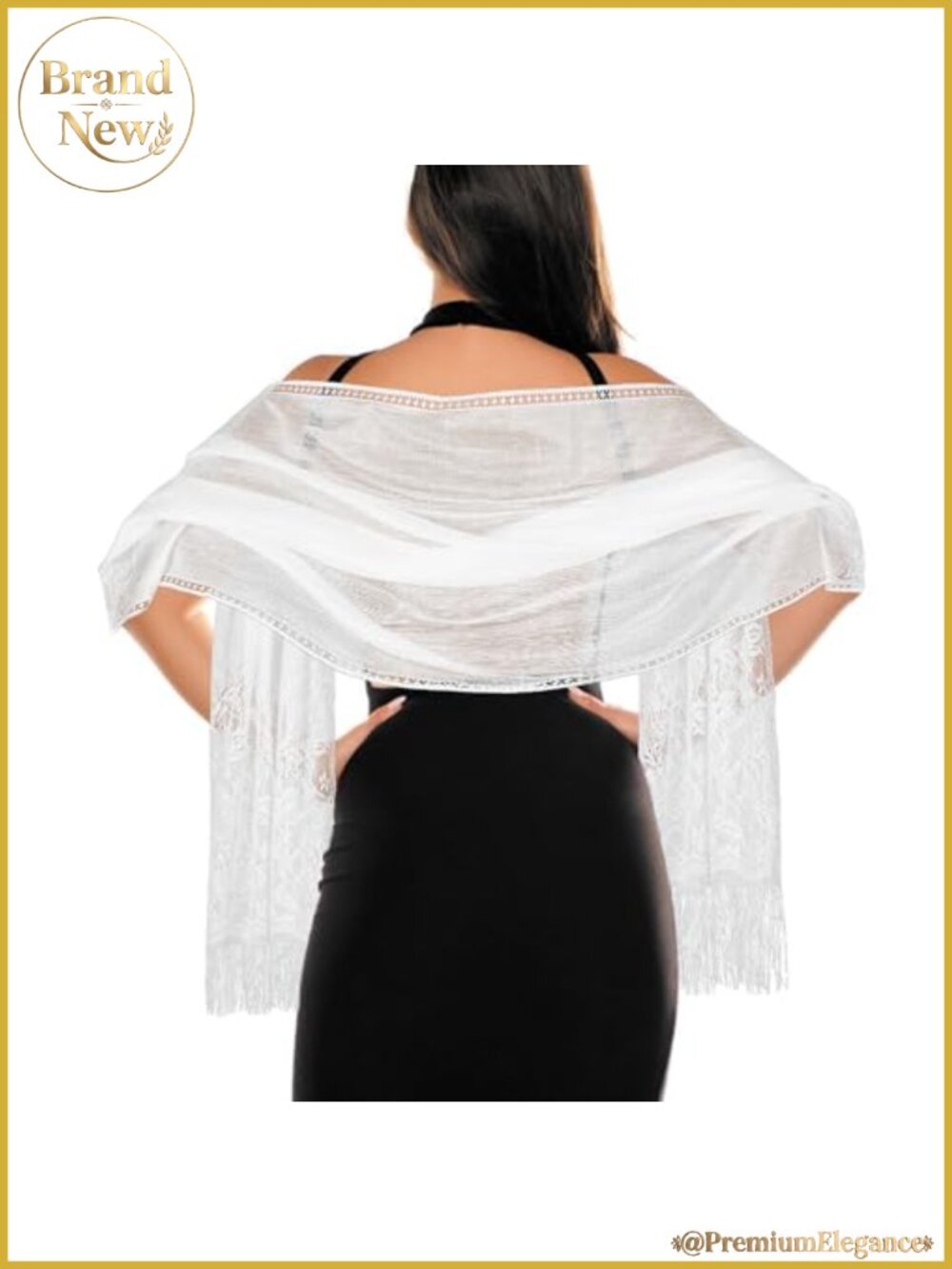 Floral Lace Scarf Shawl with Tassels - Formal Wrap for Wedding Party Evening